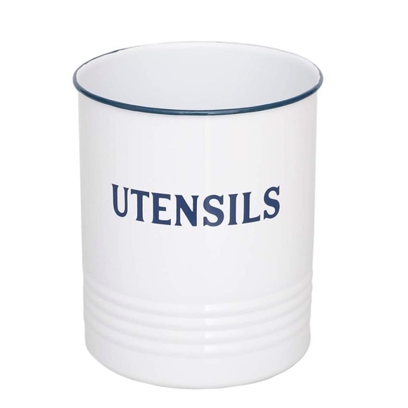 Utensil Holder Vintage Style Metal 5" x 5" x 6" White/Blue - Picture 3 of 11